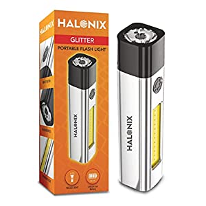 Halonix Polycarbonate Glitter 1W Rechargeable Led Emergency Cum Pocket Flashlight Torch, with USB Charging, High Brightness