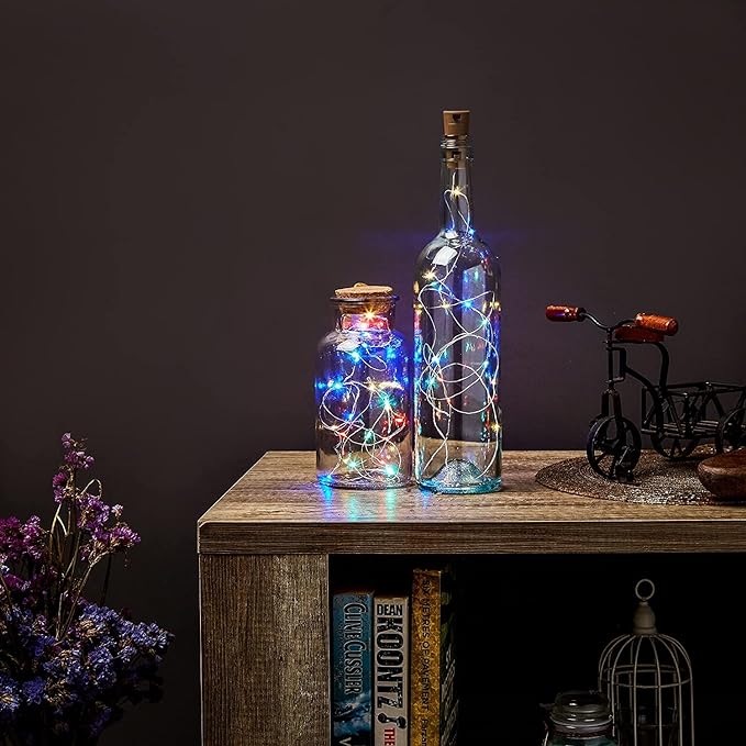 Amazon Brand - Solimo Wine-Bottle String Lights, Copper Wire, Battery-Operated, 2 M (Multicolour, 20