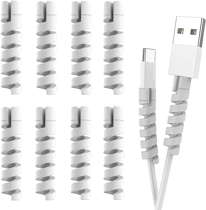 LAPSTER 12pcs Spiral Cable Protectors for Data Charger, Wires Computers, Cell Phones etc.(Grey)