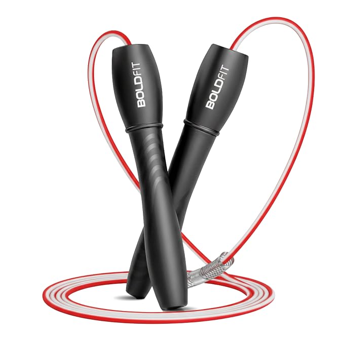 Boldfit Skipping Rope for Men and Women Jumping Rope With Adjustable Height Speed Skipping Rope for Exercise, Gym, Sports Fitness Adjustable Jump Rope Black-Red