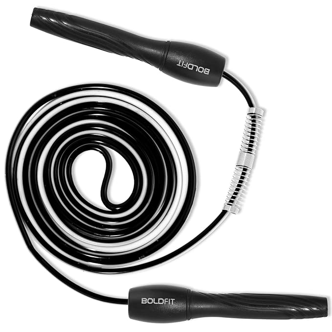 Boldfit Skipping Rope for Men and Women Jumping Rope With Adjustable Height Speed Skipping Rope for Exercise, Gym, Sports Fitness Adjustable Jump Rope, Polyvinyl Chlorine (PVC), Black-White
