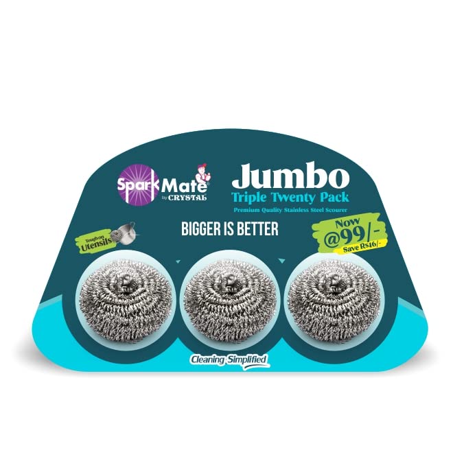 Sparkmate By Crystal Stainless Steel Multipurpose Scrubber/Scourer 20gram (Pack of 3)