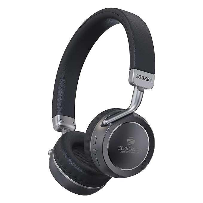 ZEBRONICS DUKE 2 Wireless Headphone, Supports Bluetooth, Dual Pairing, Deep Bass, up to 60h Battery Backup, AUX, Environmental Noise Cancellation, Gaming Mode, Now with Type C Charging (Black)