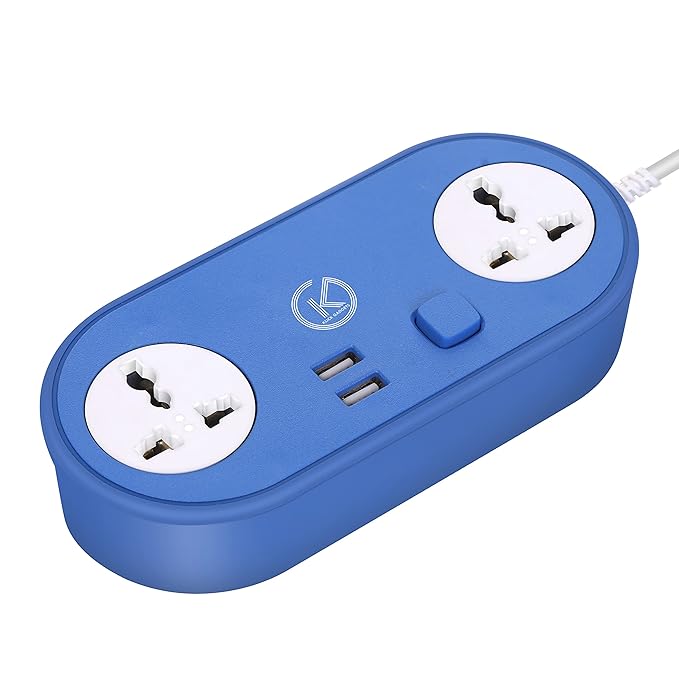 klick Gadgets Heavy Duty Extension Cord | 6V-2.4 Amp | 2 Socket & 2 USB Charging Ports | Perfect Multipurpose | Home Decor | Office | Festival Decorations | Blue Colour | 2.5 Metre | Pack of 1