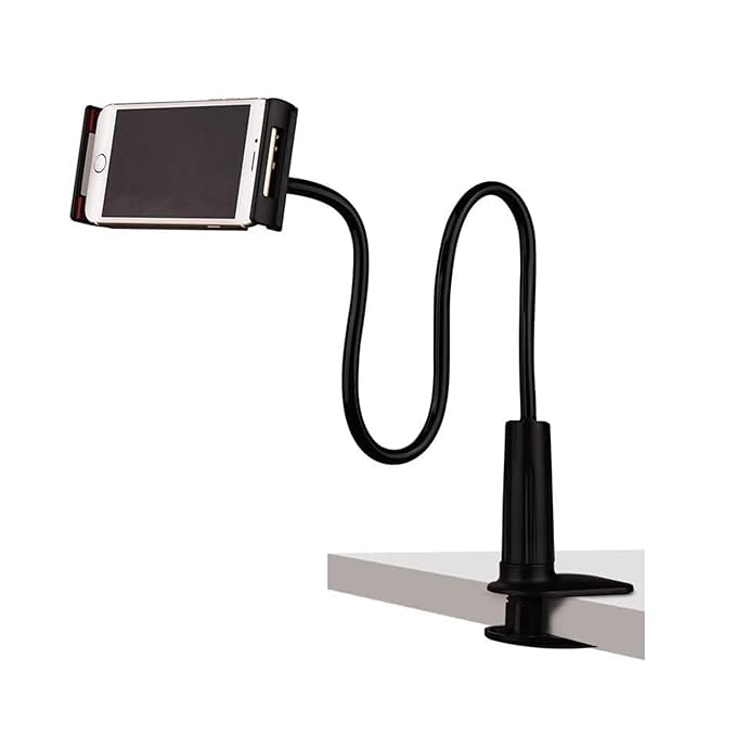 CELLMASTER Gooseneck Cell Phone Holder, Universal Clamp Lazy Mount Clip Hands Free Flexible Arm Grip for Phones Mobile Stand for Desk, Bed, Office, Kitchen (Black)