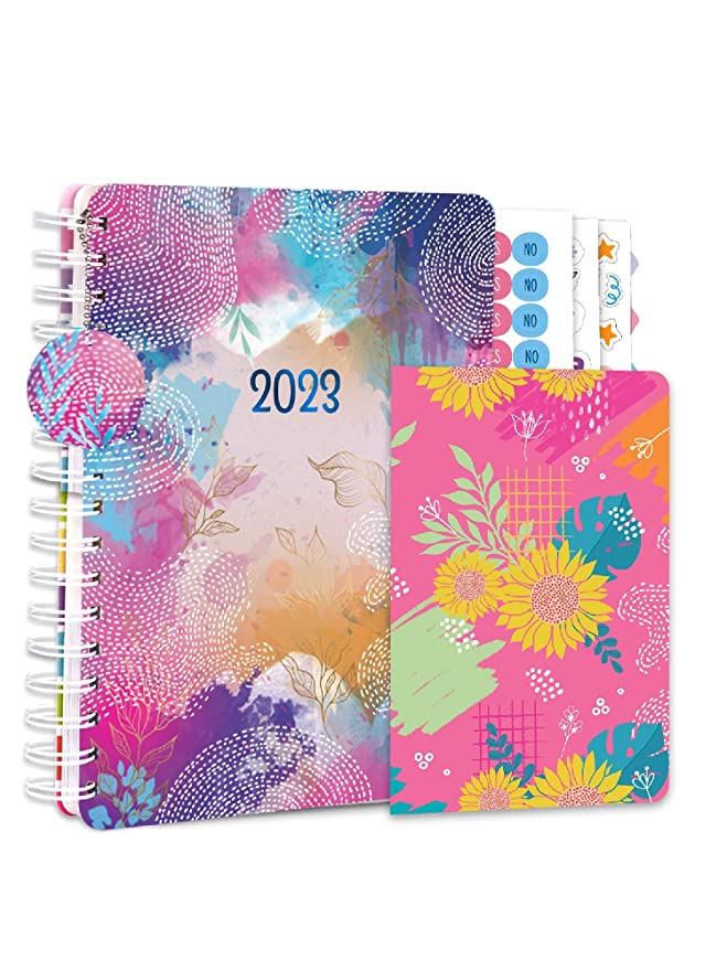 [Apply Coupon] - Doodle I The Happiness 2023 Planner I Undated B5 Planner + 4 Sticker Sheets + 64 Pages Pocket Planner with Premium Gift Box | Tear Away Note Cards & Quote Cards | Activity Pages | To do lists I 268 Pages I 80 GSM I Wiro Bound (Blushed Hues)