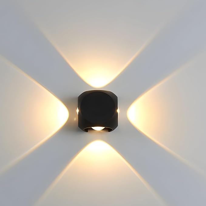 4 Way Oval Up Down LED Outdoor Waterproof IP65 Exterior Wall Step Light Fixture Lamp (Warm White, Black Body) 8 Watts,Aluminium