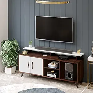 [Apply Coupon] - BLUEWUD Skiddo Engineered Wood TV Entertainment Unit Set Top Box Stand/TV Cabinet with Shelves for Books & Décor Display Unit Bed Living Room Upto 55 Inches - DIY (Wenge & White)