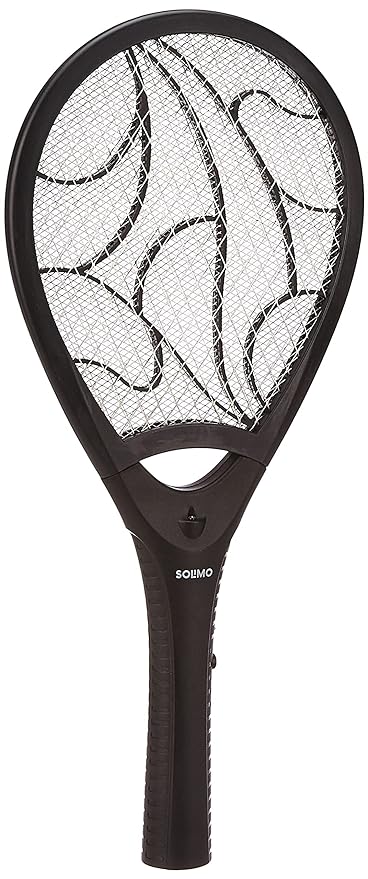 Amazon Brand - Solimo Anti-Mosquito Racquet, Insect Killer Bat with Rechargeable 500 mAh Battery and LED Light, Black