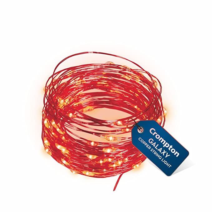 Crompton Galaxy Decoration Copper USB Powered String Fairy Lights with 100 Led Light (10 Meters / 32 Feet, Red, Pack of 1)