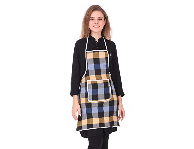 GLUN® Unisex Waterproof Kitchen Apron For Men & Women, Check Design with Front Centre Pocket Pack of 1 Apron