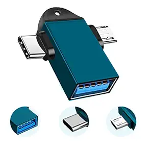 LIRAMARK 2 in1 OTG Adapter, USB 3.0 Female to Micro-USB Male and Type-C Male Connector Aluminium High Speed Data OTG for All Type-C Smartphone & All Android Mobiles (Blue)