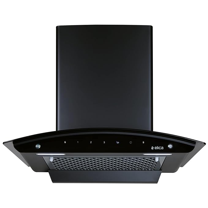 Elica 60cm 1200 m3/hr Filterless Autoclean Kitchen Chimney | FL 600 SLIM HAC MS NERO | Touch + Motion Sensor Control | Black