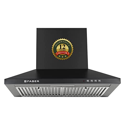 Faber Pluto 60 cm 1000 m³/hr Wall Mounted Kitchen Chimney | Baffle Filter | Push Button | LED Lights | 1 Year Comprehensive Warranty and 12 Years on Motor | Black | HOOD PLUTO PB BF BK 60
