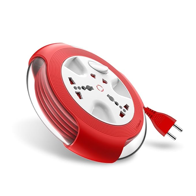 Goldmedal Krysta 2 Pin Extension Cord (White and Red)  -  Pack of 1, Master Switch with Indicator, Heavy-Duty 5-meter Cable, International Sockets & 2-Pin Socket, Ultra-Smooth Rotation for Home & Office