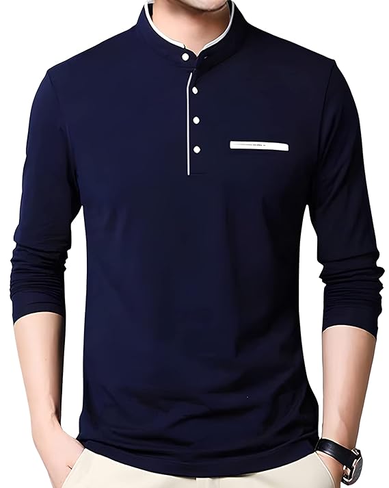 AUSK Men's Cotton Henley Neck Full Sleeve Solid Regular Fit T-Shirt