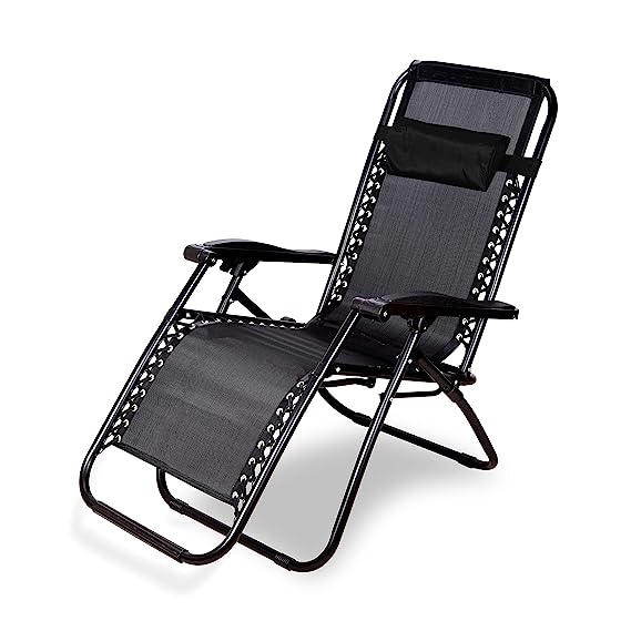 Star Work Zero Gravity Chair|Relax Chair For Lounge|Easy Chair For Lawn|Portable And Foldable Recliner Chair For Resting|Adjustable Pillow|Full Body Support|Young And Old People (Black) - Resin