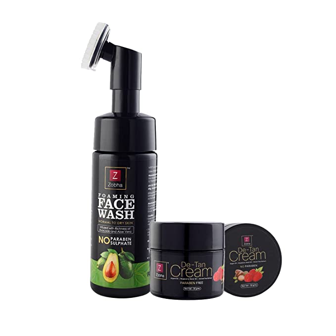 Zobha Tan Care Combo Avocado Foaming Facewash For Dry Skin & Detan Cream For Tan Removal