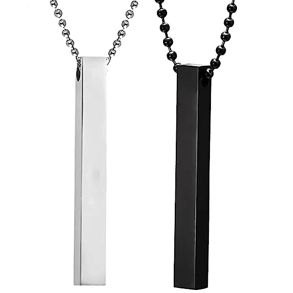 Fashion Frill Men's Jewellery 3D Cuboid Vertical Bar/Stick Stainless Steel Black Silver Locket Pendant Necklace Chain For Boys and Men Unisex Birthday Gift Anniversary Love Gift Silver Chain Necklace