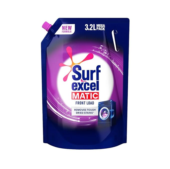 Surf Excel Matic Front Load Liquid Detergent 3.2 L Refill, Designed for Tough Stain Removal on Laundry in Washing Machines - Mega Pack