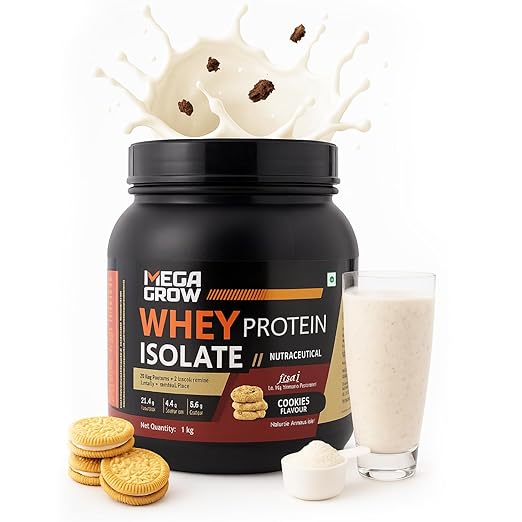 Megagrow Whey Protein Isolate  -  Cookies & Cream Flavor | 25g Protein per Serving, 4.23g BCAA, 3.98g L-Glutamic Acid | 34 Servings | Low Carb & Fat | Fast Absorption | Lean Muscle, Strength & Recovery Support