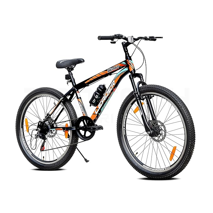 Leader Beast 26T Multispeed (7 Speed) Mountain Bike with Front Suspension & Dual Disc Brake - MATT Black/SEA Green. Ideal for 12 + Years (Frame: 18 Inches)