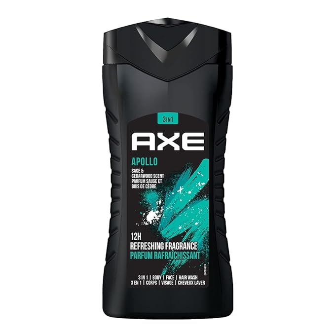 Axe Apollo 3 In 1 Body, Face & Hair Wash for Men, Long-Lasting Refreshing Sage & Cedarwood Fragrance for Up To 12hrs, Natural Origin Ingredients, No Parabens, Dermatologically Tested, 250ml