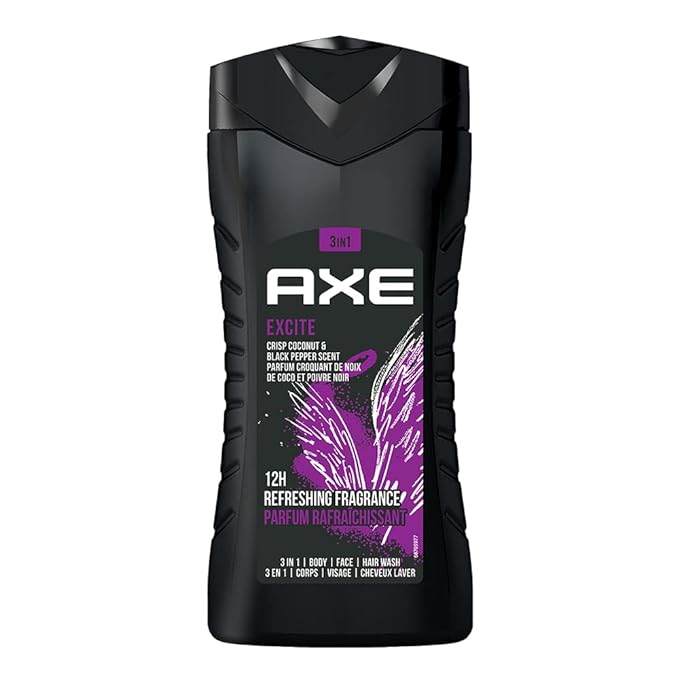 Axe Excite 3 In 1 Body, Face & Hair Wash For Men, Long-Lasting Refreshing Crisp Coconut & Black Pepper Fragrance For Upto 12Hrs, Natural Origin Ingredients, Removes Odor & Bacteria, No Paraben, 250ml
