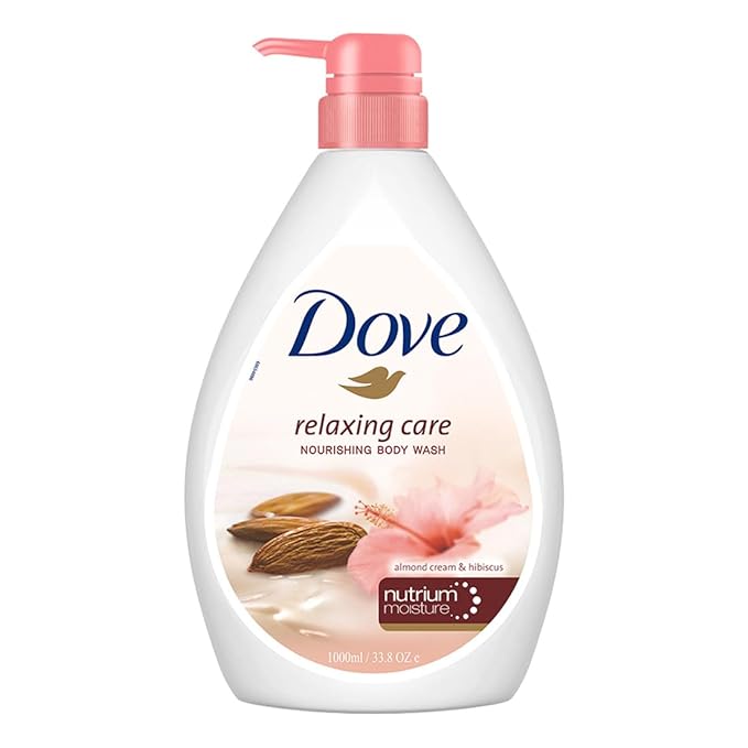 Dove Relaxing Almond Cream Body Wash with Hibiscus Pump Bottle, Soft & Sweet Scent, Moisturizing Shower Gel with Naturally Derived Ingredients, Gentle Body Cleanser for Nourished & Smooth Skin, 1L
