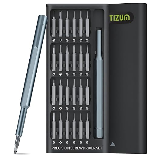 Tizum 24 in 1 Mini Precision Screwdriver Set with Magnetic Head & S2 Steel Bits for Mobile Phone, Tablet, PC & Household Repair Tool Kit - Black