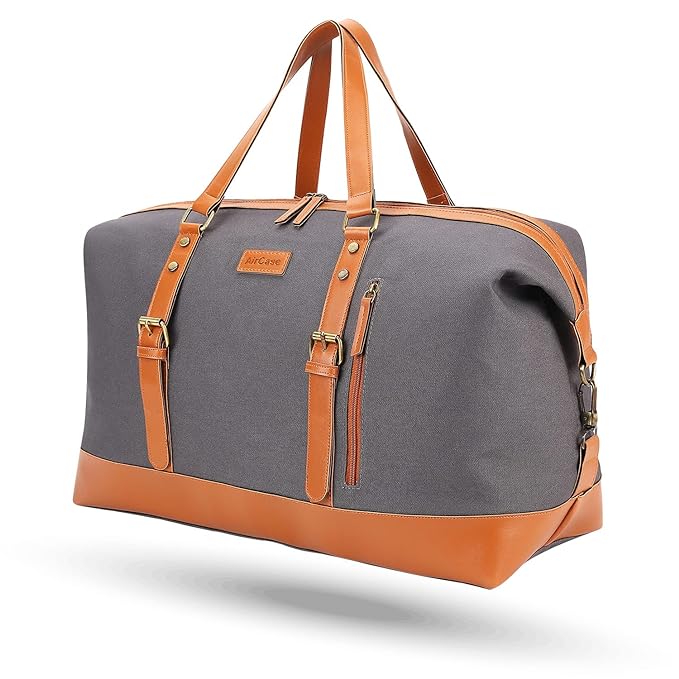 [Size: 22.83-Inch] - AirCase Canvas Designer Sling Duffle Bag with PU Leather, Detachable Shoulder Strap, Easy to Clean & Durable Cabin Luggage Hand Bag