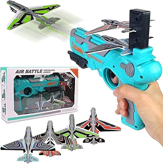 Graphene Airplane Launcher Gun Flying Aeroplanes Toys for Boys Safe & Fun Shooting Guns for Kids 4 Paper Foam Gliders Air Battle Gun Catapult Aircraft Ideal for Kids 3 4 5 6 7 8 Years