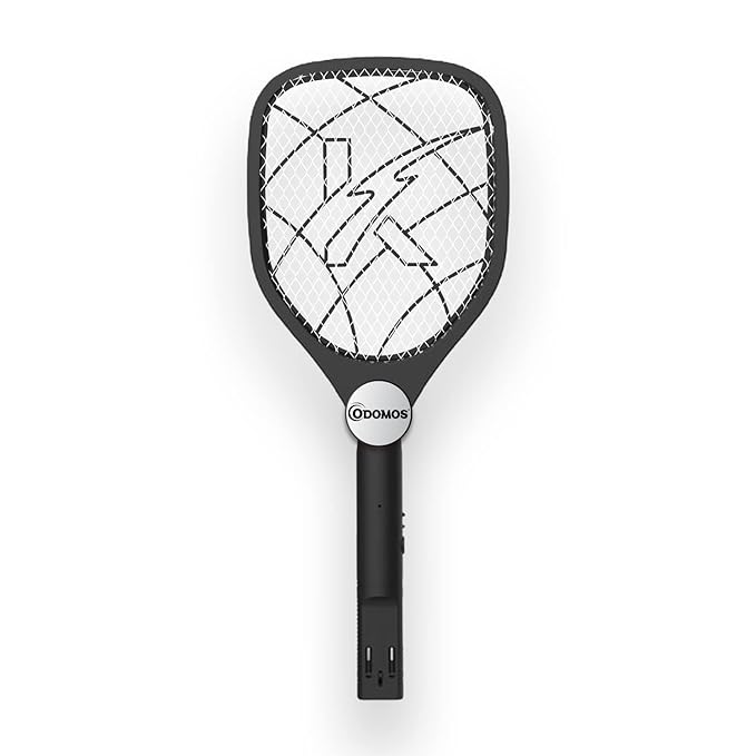 Odomos Attack Anti - Mosquito Rechargeable Racquet | 500mAH Battery | Large Net Area for Better Coverage | Long Lasting Internal Battery with Plug in Socket | 6 Months Warranty (Black)