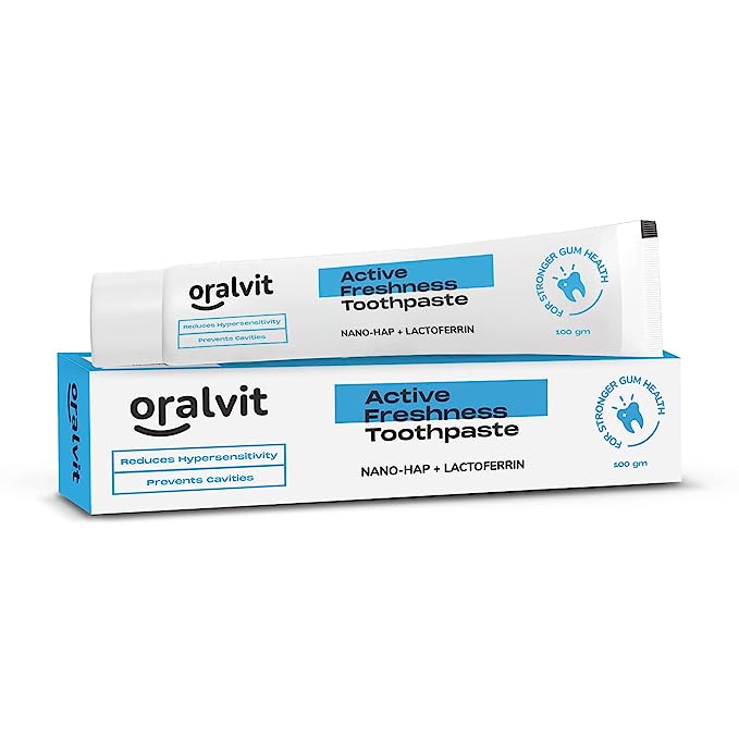Oralvit Active Freshness Toothpaste with Nano-HAP & Lactoferrin | Daily Germ Protection| Cavity Repair | Daily Germ Protection | Eliminates Bad Breath- 100gm