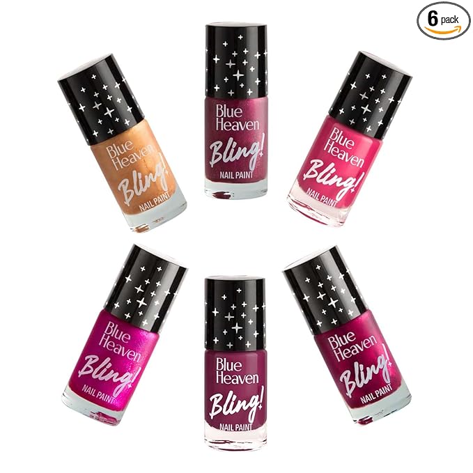 Blue Heaven Bling Nail Polish Combo Pack, Hot Glam Edition (Pack of 6) Nail Paint in matte & pearly shades, Long Lasting Chip Resistant, 48ml