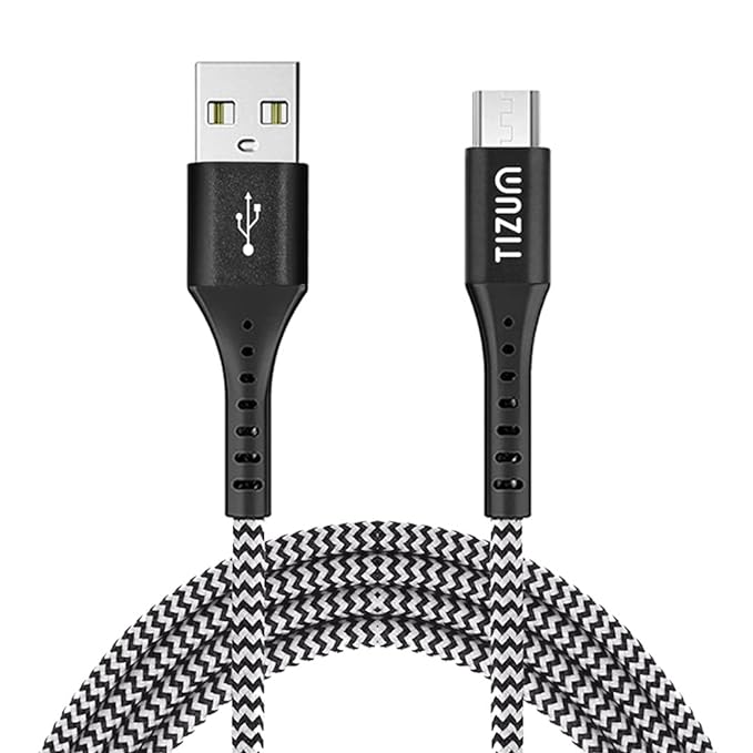 AirCase Tizum Nylon Braided Usb To Micro 2A Charging Cable For Android Phones,Laptop,Printer,Silver Plated Connectors,Data Sync&2A Charging Cable,480Mbps Data Sync,1.2M,Black