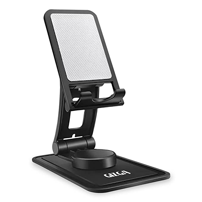 GIZGA essentials â Portable 360 Rotating Tabletop Mobile Holder, Dock for Ipad, Smartphone, Kindle, E-Reader, Fully Foldable, Adjustable Angle, Anti-Slip Pads | Black