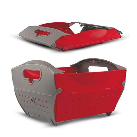 Home Puff Collapsible Fruits & Vegetable Basket, Storage Box for Fridge, Multipurpose Strainer Colander, Easy to use & Clean, Washing Bowl, DIY Organizer for Kitchen, Red