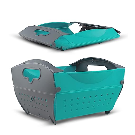 HomeBasics by Home Puff Collapsible Basket, BPA Free Washing Bowl for Fruits, Vegetable, Noodles, Pasta Washing Bowl, Multipurpose Strainer Colander, Kitchen Sieve, DIY Organizer for Kitchen, Teal, 1 x Large