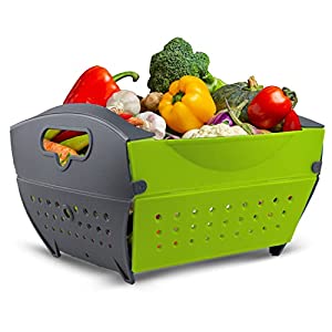 HomeBasics by Home Puff Collapsible Basket, BPA Free Washing Bowl for Fruits, Vegetable, Noodles, Pasta Washing Bowl, Multipurpose Strainer Colander, Kitchen Sieve, DIY Organizer for Kitchen, Green, 1 x Large