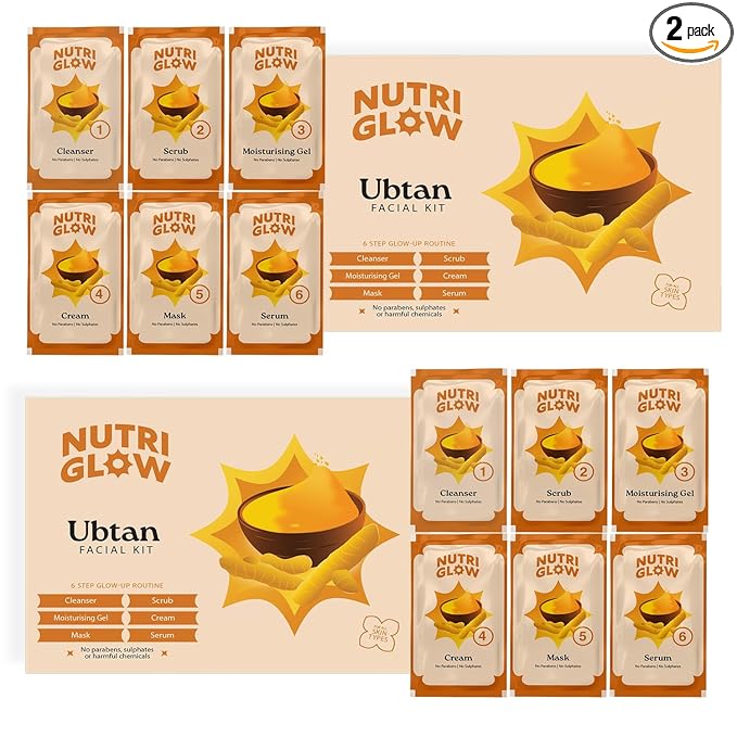 NutriGlow NATURAL'S Ubtan Facial Kit For Glowing Skin, Tan Removal With Haldi & Chandan, 60gm Pack of 2