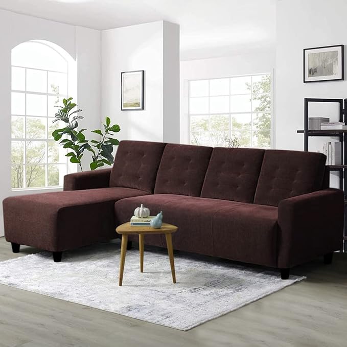 Blisscraft Luna 5 Seater Fabric LHS L Shape Sofa Set (Brown)