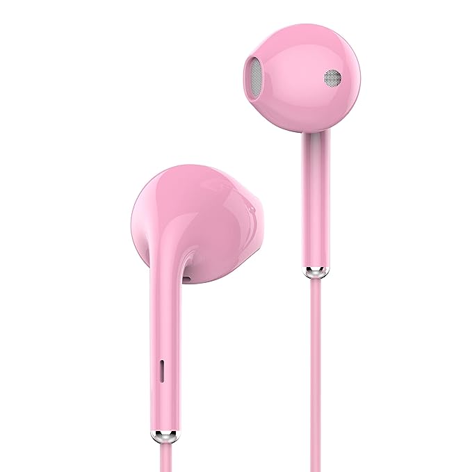 Ambrane Wired Headphones in Ear Earphones with in-Line Mic for Clear Calling, 14Mm Dynamic Drivers for Boostedbass, 3.5Mm Jack, Multi-Functional Controller (Stringz 38 Lite, Pink)