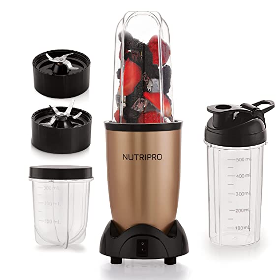 NutriPro Juicer Mixer Grinder - Smoothie Maker - 500 Watts (3 Jars & 2 Blades, Gold) - 2 Year Warranty