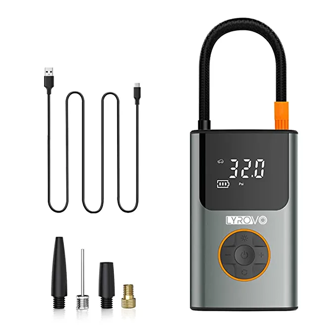 Lyrovo Cordless Smart Tyre Inflator for car and Bike Metal Body - Auto Shutoff Portable Air Compressor 150PSI, Air Pump for Car Tires (LY19)