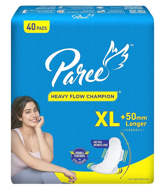 Paree Dry Feel Sanitary Pads For Women |XL-40 Pads|Heavy Flow Champion|Double Feathers for Extra Coverage|Quick Absorption
