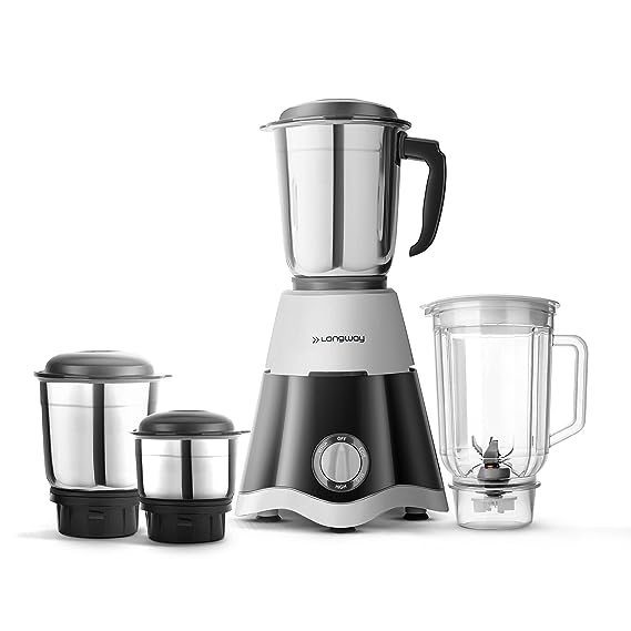 Longway Super Dlx Juicer Mixer Grinder | Up to 750W Max Output Powerful Motor | 4 Jars for Grinding, Mixing, Juicing | 2 Year Warranty | Black & Gray