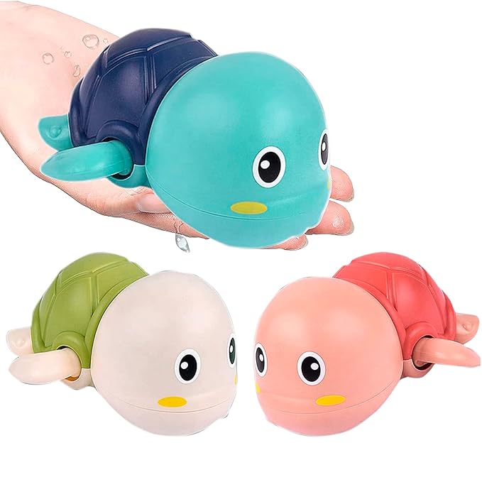 WISHKEY Swimming Turtle Bath Toy for Babies, Floating Toys for Kids Tub, Cute Bathing Toys for Toddlers, Bathing Toys for Baby for 0-3 Years (Pack of 1, Multicolor), Plastic