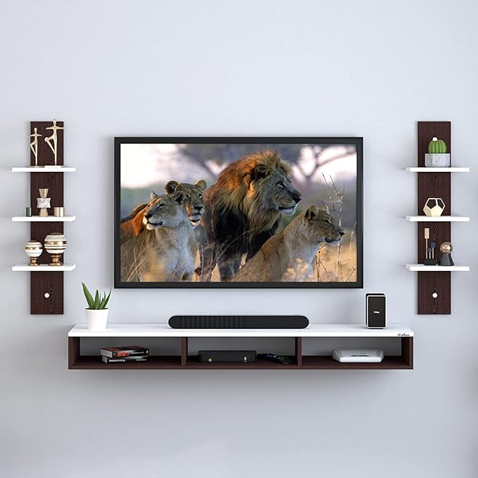 WOODIFY Wall Mounted TV Unit, TV Cabinet for Wall, TV Stand for Wall, TV Stand Unit Wall Shelf for Living Room, Set Top Box Stand (Wenge & White) (Ideal for 32-40 Inch)