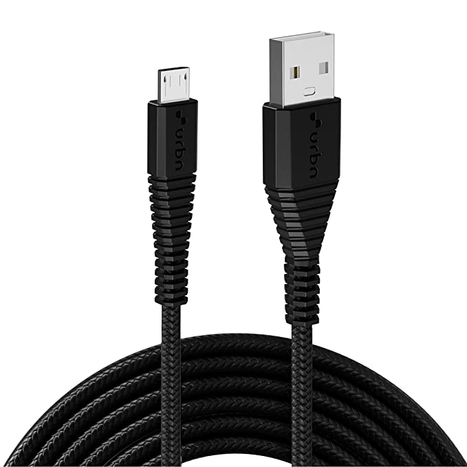 URBN USB Micro 3.4A Fast Charging Cable - 5ft, Unbreakable Nylon Braided, Quick Charge Compatible with Samsung & Micro USB Devices, Data Transfer, Tangle-Free - Black